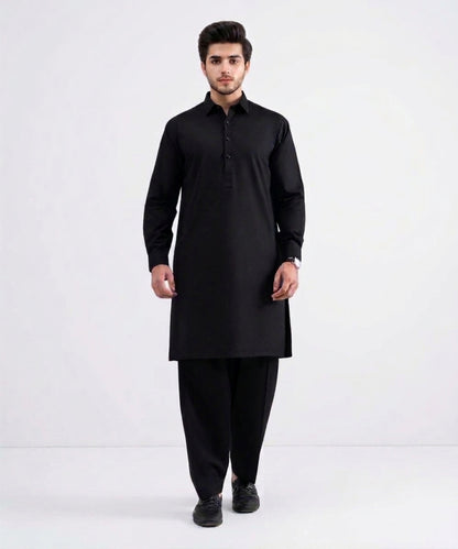 Jet Black Cotton Suit