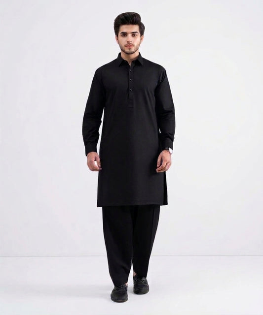 Jet Black Cotton Suit